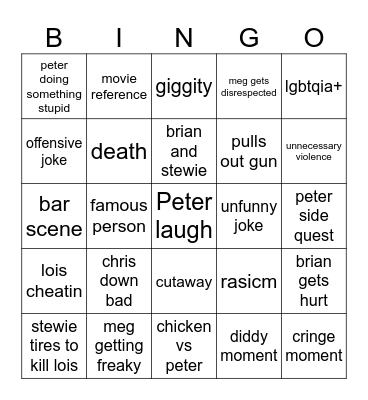 family guy bingo Card