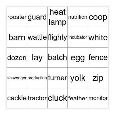 From Egg to Cick Bingo Card