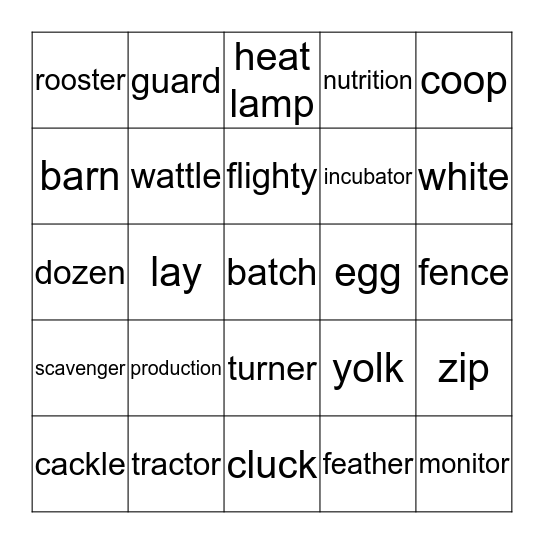 From Egg to Cick Bingo Card