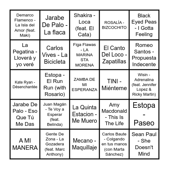 BINGO MUSICAL Bingo Card