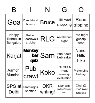 GFI India Retreat Bingo Card