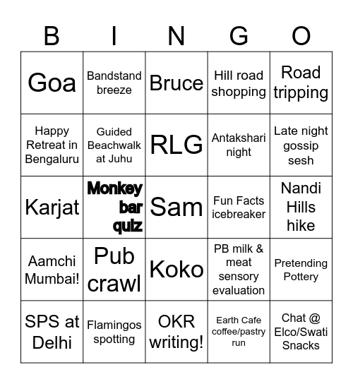 GFI India Retreat Bingo Card