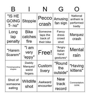 'Eppy Race Day Bingo Card