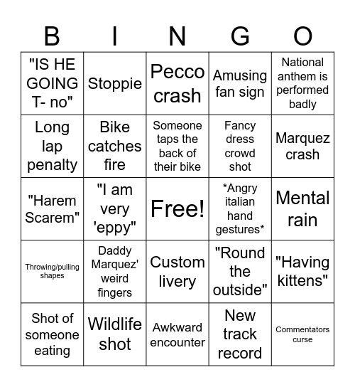 'Eppy Race Day Bingo Card