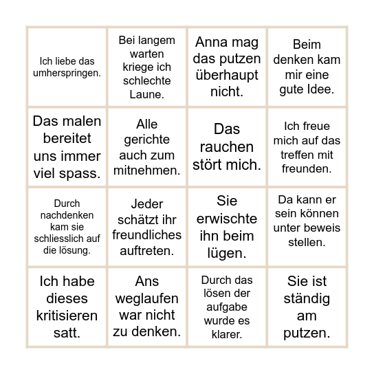 Gross- und Kleinschreibung Bingo Card