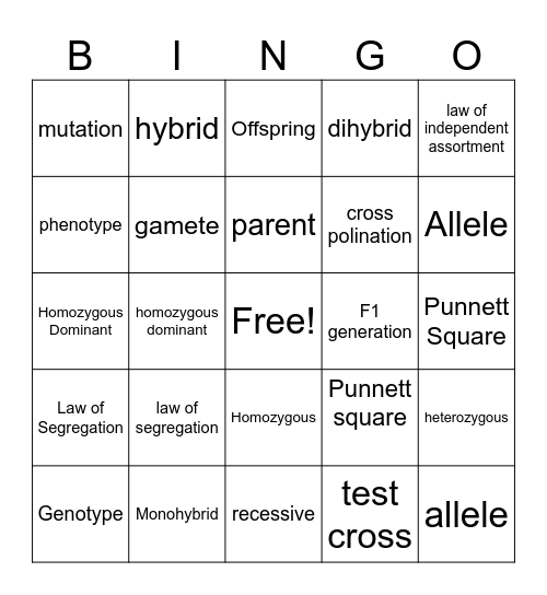 Genetics Bingo Bingo Card