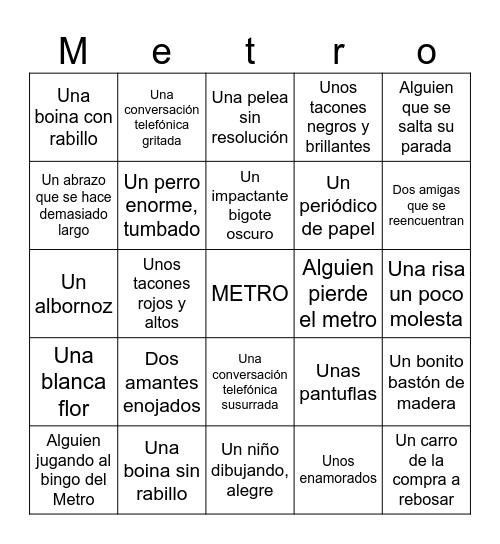 Bingo del Metro Bingo Card