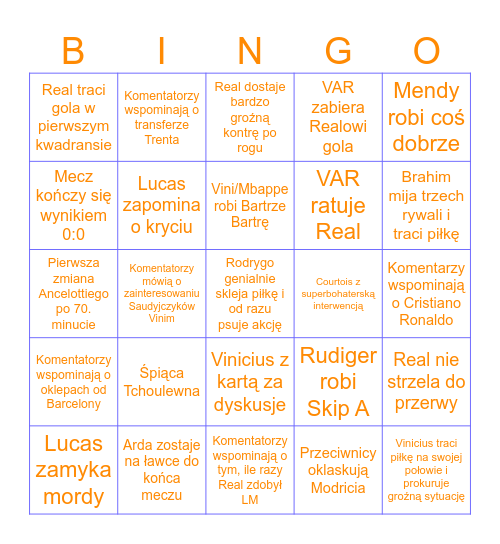 Real Madryt live bingo (home) Bingo Card