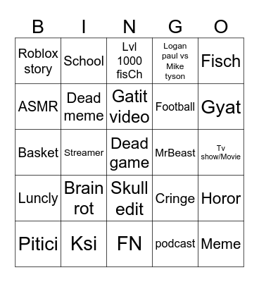 YouTube shorts Bingo Card