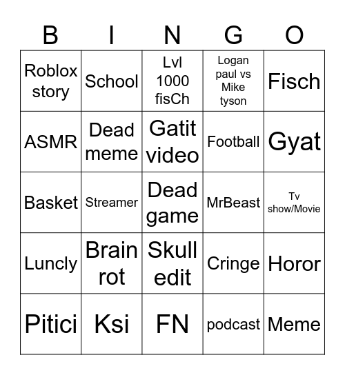 YouTube shorts Bingo Card