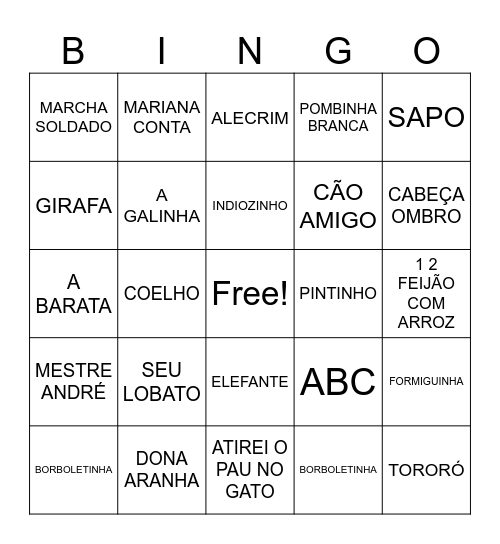 MUSIQUINHAS MIX BINGO! Bingo Card