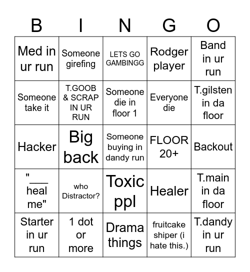 DW bingo/run ver Bingo Card