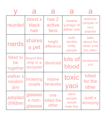 all ships i love! Bingo Card