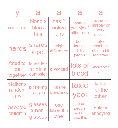 all ships i love! Bingo Card