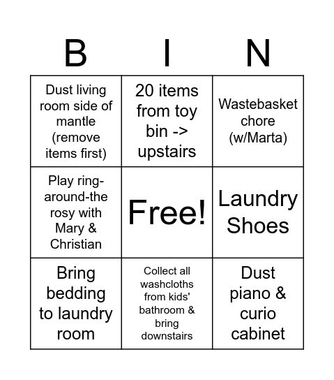 Adam Bingo Card