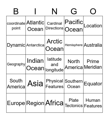 GEOGRAPHY  Bingo Card