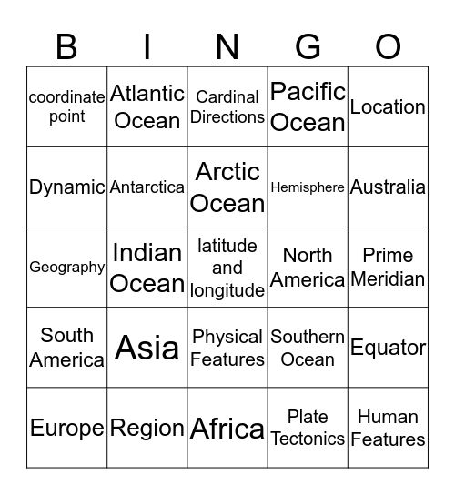 GEOGRAPHY  Bingo Card