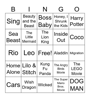 Movie Bingo! Bingo Card