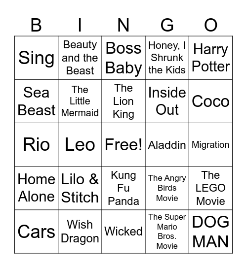 Movie Bingo! Bingo Card