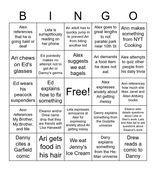 Alex's Bingo Card