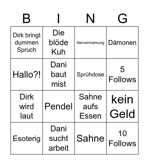 Sahne Bingo Card