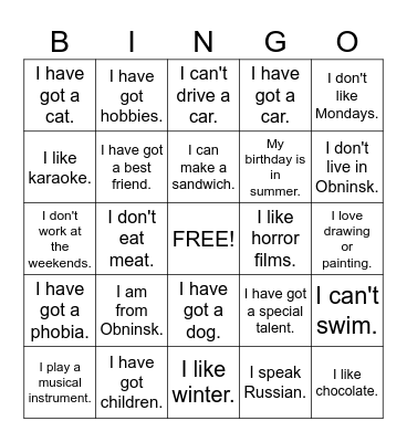 Meeting People Bingo Card