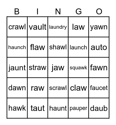 Words with AW and AU Bingo Card