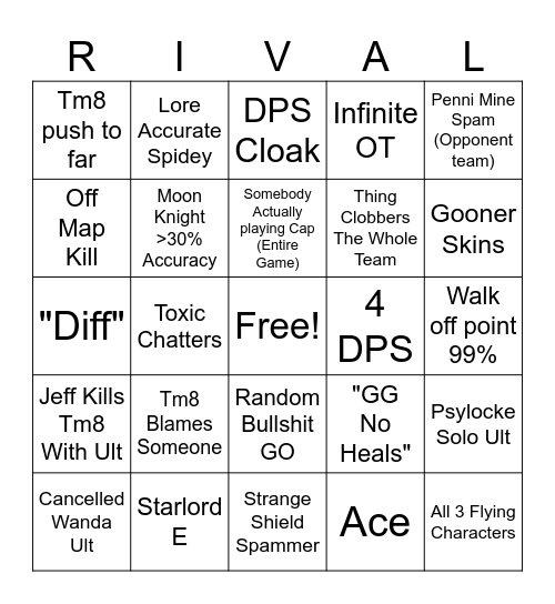 Rivals Bingo Card