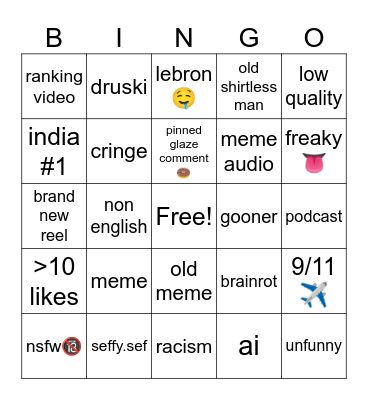 Reels Bingo #1 Bingo Card