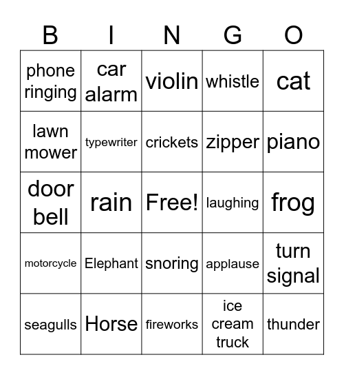 Sound Bingo Card