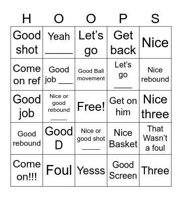 Basketball Game Bingo Card