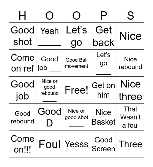 Basketball Game Bingo Card
