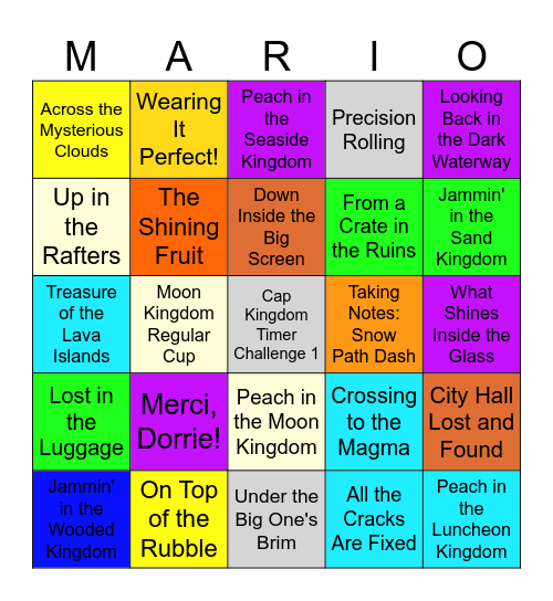 Super Mario Odyssey Power Moon Bingo Card