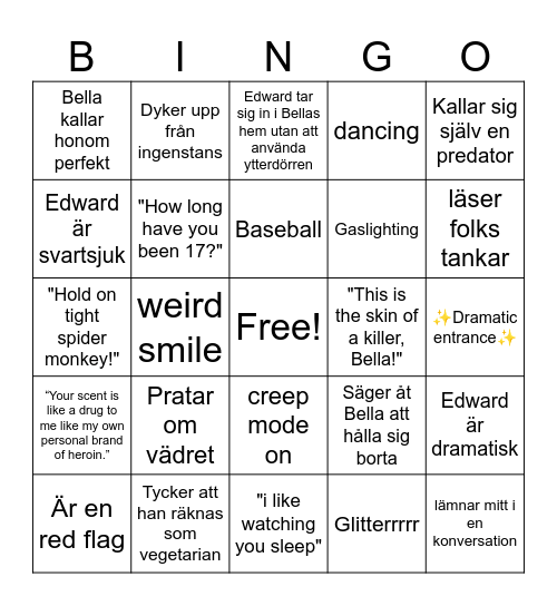 Team Edward Bingo Card