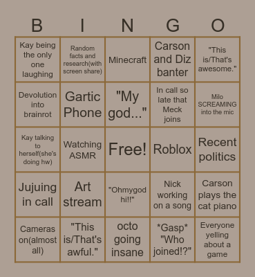 ASMR Studio Room Bingo Card