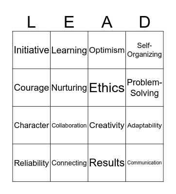 Leadership Competencies Bingo Card