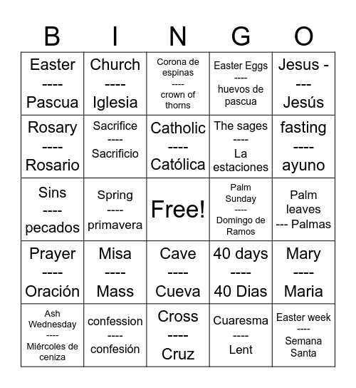 Cuaresma Bingo Card