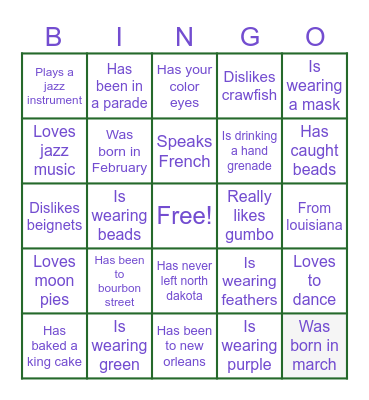 MARDI GRAS BINGO Card