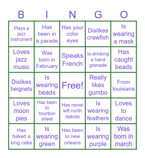 MARDI GRAS BINGO Card
