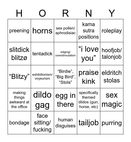 Horny Stolitz Bingo Card