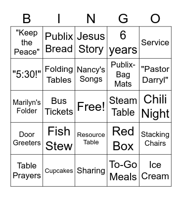 The Table Bingo Card