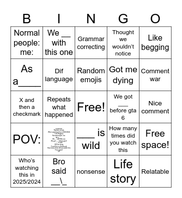 Untitled Bingo Card