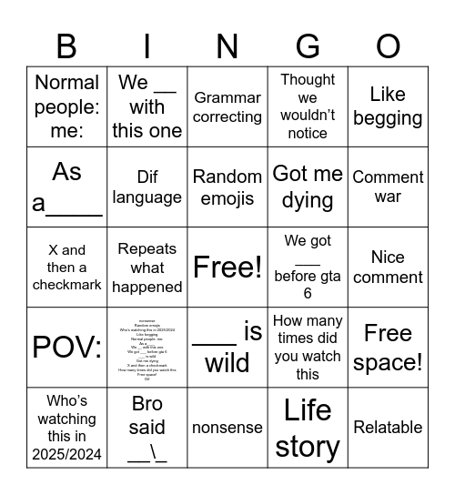 Untitled Bingo Card