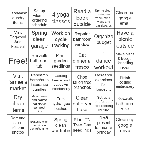 Spring Bingo Card