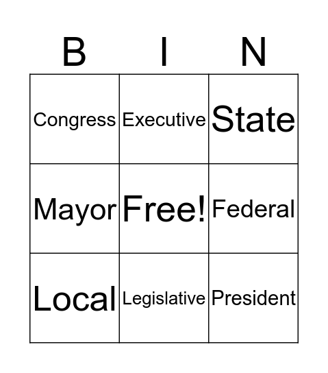 Government Bingo Card