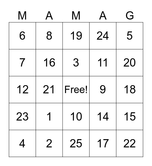 Mama G's Sprinkle Love Bingo Card