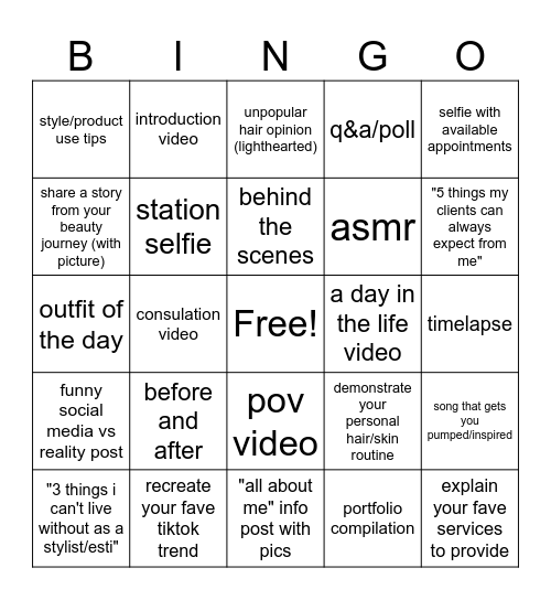 salon mingle social media Bingo Card