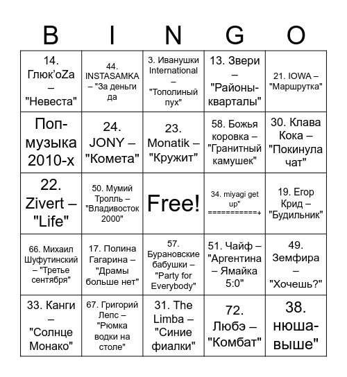 DNL Bingo Card