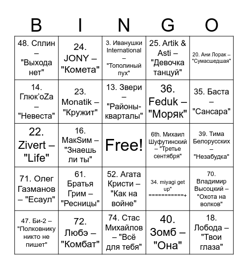 DNL Bingo Card