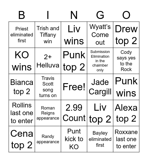 Elimination Chamber WWE Bingo Card